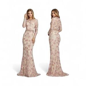 Mac Duggal 79281 Long Sleeve Floral Embroidered Trumpet Gown Size 14 NWT $798